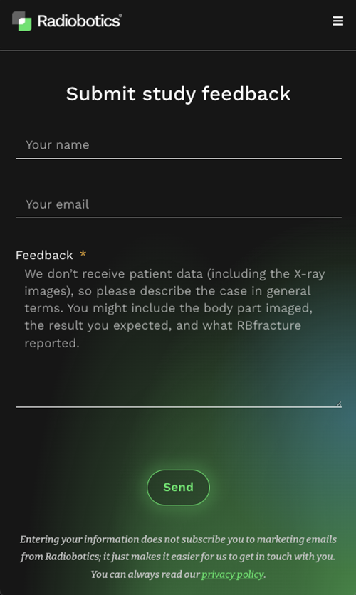 Submit feedback instantly - RBfracture feedback form